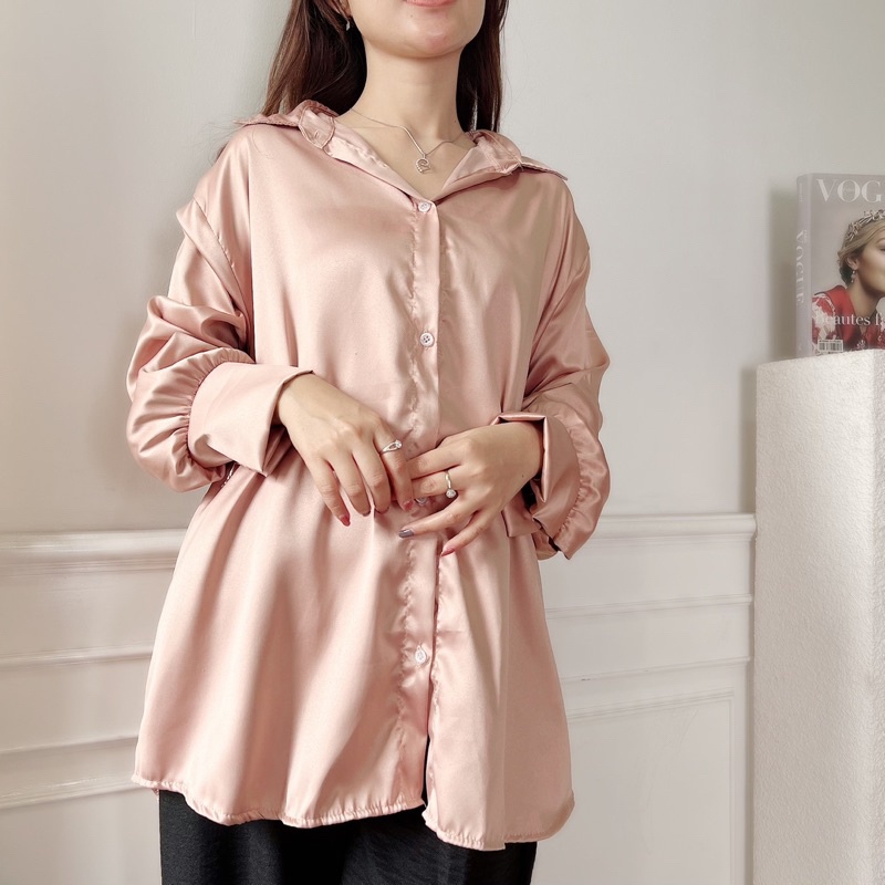 Tq88indonesia Fashion Baju Kemeja Satin Wanita Terbaru / Lacey Top SATEEN SILK / Kem Satin Cewek Lengan Panjang