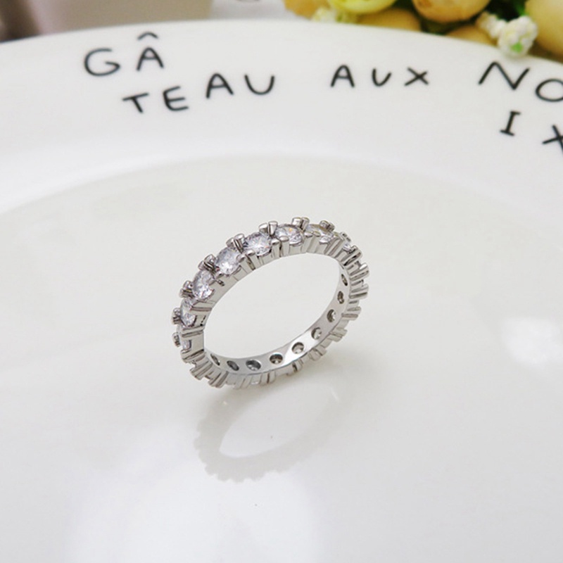 Cincin Moissanite925 Lapis Sliver Dengan Emas Putih Band Kawin Eternity Band Cincin Tunangan Untuk Wanita