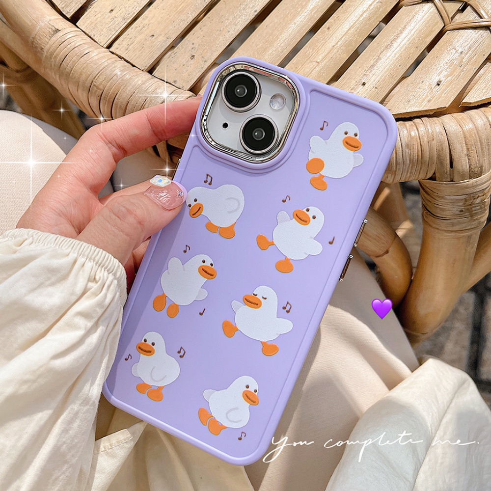 Kartun Happy Duck IPhone Case Kompatibel Untuk Iphone11 Casing14 Pro Max Ip13 12 11 Pro Max 12 Pro Max Shockproof Lembut TPU Belakang Ponsel Cover