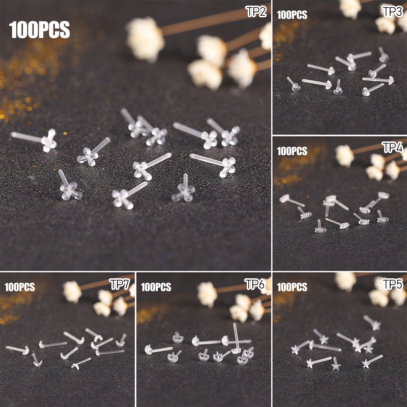 100pcs Anting Plastik Tak Terlihat Kosong Pin Stud Kepala Kecil Anting Posting Temuan Perhiasan DIY Perlengkapan