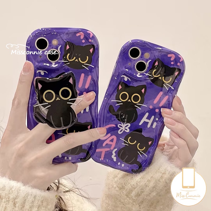 Casing Kucing Lucu Kartun Untuk Realme C55 C25Y C53 C35 C17 C20A 7i 5i 6i 9i 5 5s C33 C12 C21Y C3 C30 C25s C11 C25 C20 C31 C15 C21 Casing Tepi Melengkung Bergelombang 3D Lembut Dengan Holder Bracket Kucing