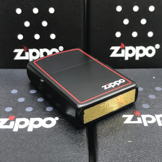 Zippo Matte Hitam List Merah Grade Ori