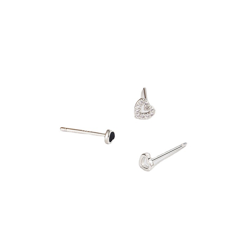 3pcs Fashion Kristal Perak Hati Stud Anting Untuk Wanita Hypoallergenic Sederhana Kecil Earring Perhiasan Aksesoris