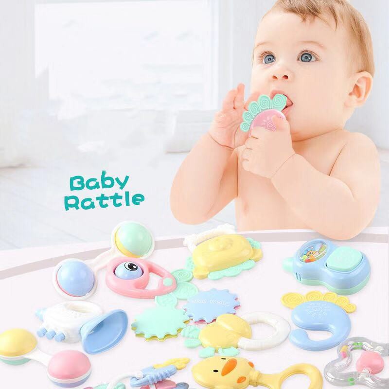 6pcs Mainan Genggam Tangan Mainan Sensorik Edukasi Anak Bayi Mainan Motorik Rattle Teether Baby Mainan Gigit Bayi karet lembut toy