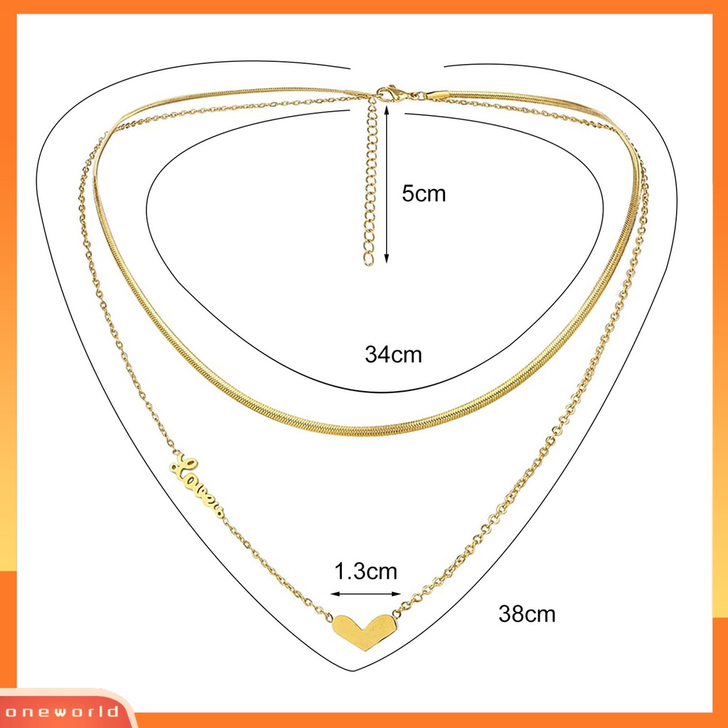 [ONE] Liontin Hati Wanita Kalung Lapisan Ganda Stainless Steel Surat Cinta Adjustable Choker Necklace Perhiasan Aksesori