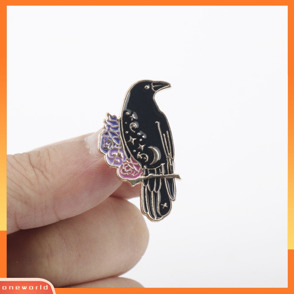 [ONE] Unisex Burung Cabang Bros Pin Hitam Gagak Enamel Kemeja Kerah Tas Mantel Lencana Klip