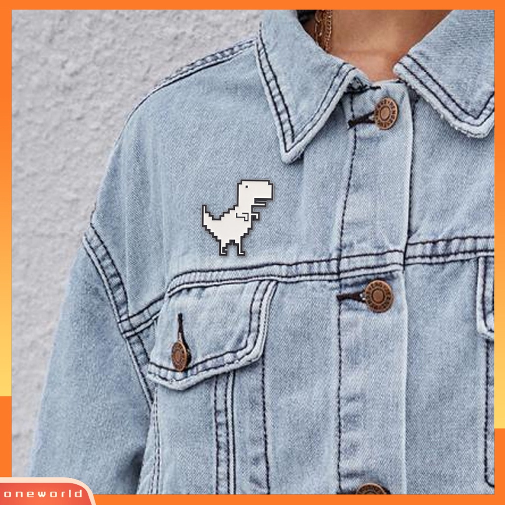 [ONE] Dinosaurus Bros Retro Pixel Geometris Dinosaurus Putih Paduan Pin Elegan Kostum Aksesoris Indah Kartun Hewan Lencana Enamel Bros Hadiah Ulang Tahun