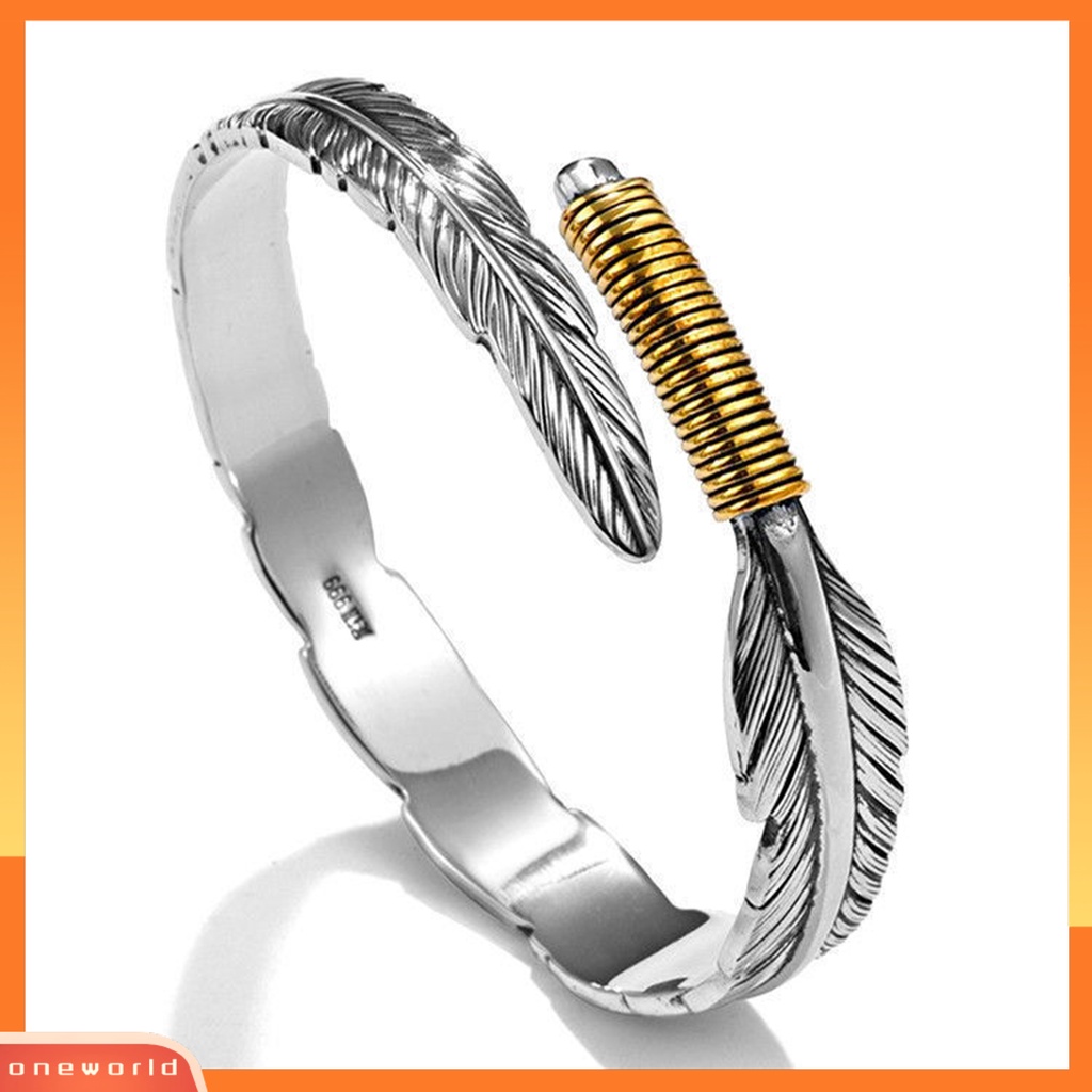 [ONE] Pembukaan Yang Dapat Disesuaikan Didesain Gelang Warna Perak Bulu Tidak Teratur Bangle Pria Gaya Retro Paduan Perhiasan Hadiah