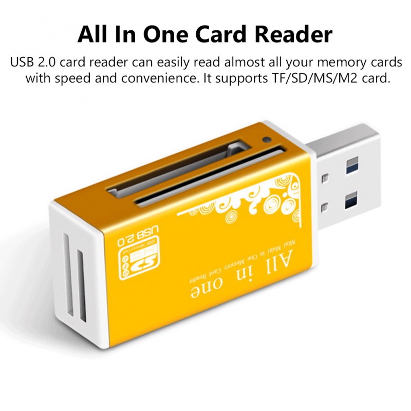 Adaptor 4in1 Micro SD Card Reader SDHC MMC USB Memori SD T-Flash M2 MS Duo USB 2.0 4 Slot Memory Card Readers Adaptor Dukungan