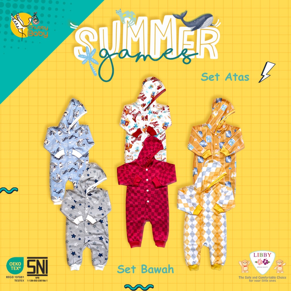 Libby - Summer Games | Sleepsuit Newborn Topi BK 3pcs