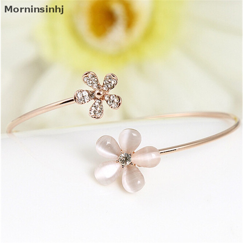 Mornin Fashion Wanita Bunga Kristal Lapis Emas Cuff Gelang Bangle Charm Perhiasan Hadiah id