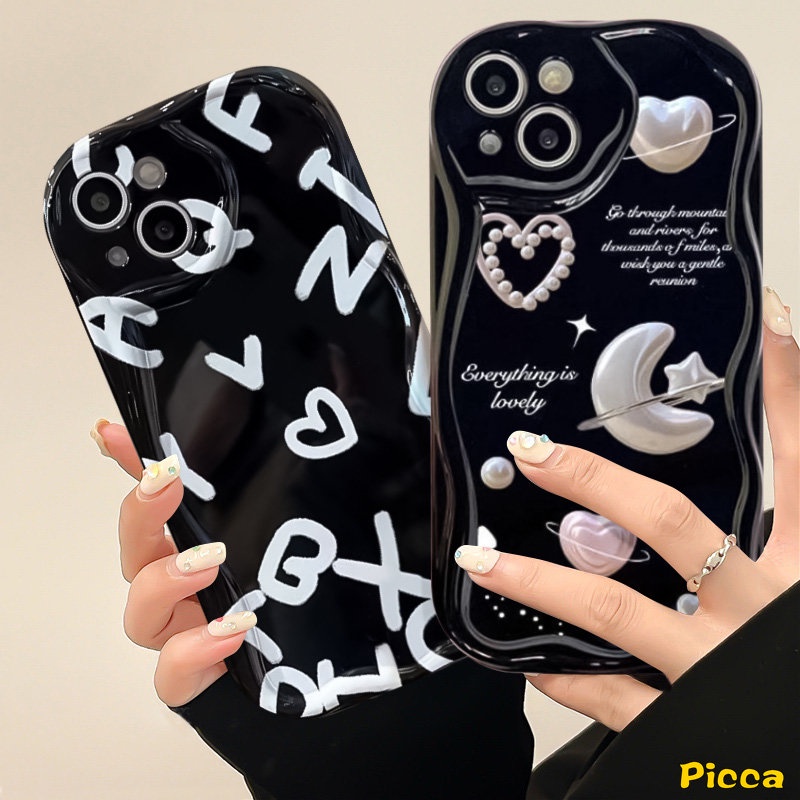 Casing Untuk Realme C53 C35 C31 C15 C33 C3 C25 C21 C55 5 9i 5i 7i 6i 5s C21Y C17 C25s C25Y C12 C11 C20 C30 Romantic Moon Star Alphabet Love Heart 3D Wavy Curved Edge Soft Cover