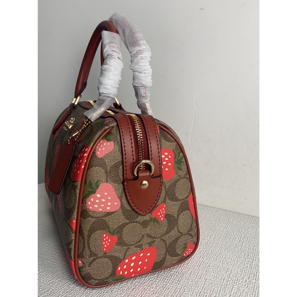 Coach Rowan Satchel Signature Canvas and Leather with Strawberry Print