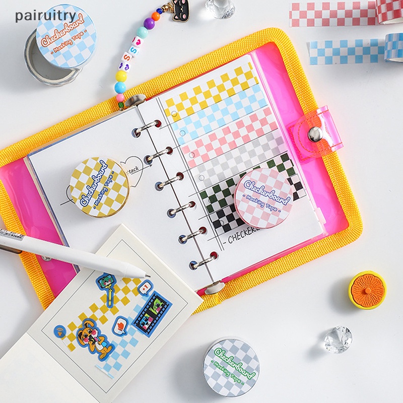 Prt 1roll Checkerboard Washi Tape Untuk DIY Jurnal Scrapbooking Diary Planners Perlengkapan Kerajinan Tangan PRT