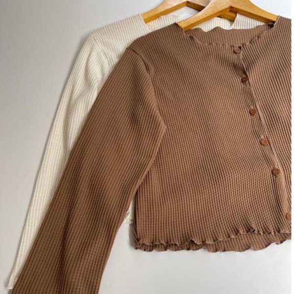 CROP WAFFLE CARDIGAN TOP PREMIUM / WAFFLE CROP OUTER CARDY KRIWIL