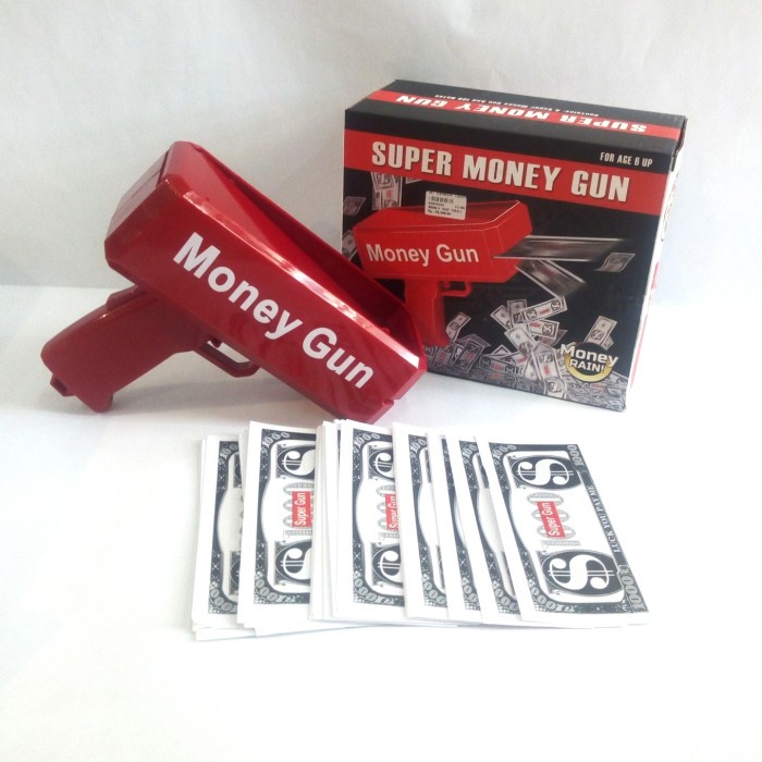 Mainan anak unisex laki perempuan money gun small tembakan uang pistolan mengeluarkan uang kertas (0