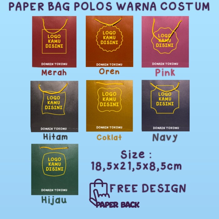 

Paperbag Warna Custom Logo Olshop / Paper Bag Costum Size 18,5x21,5x85
