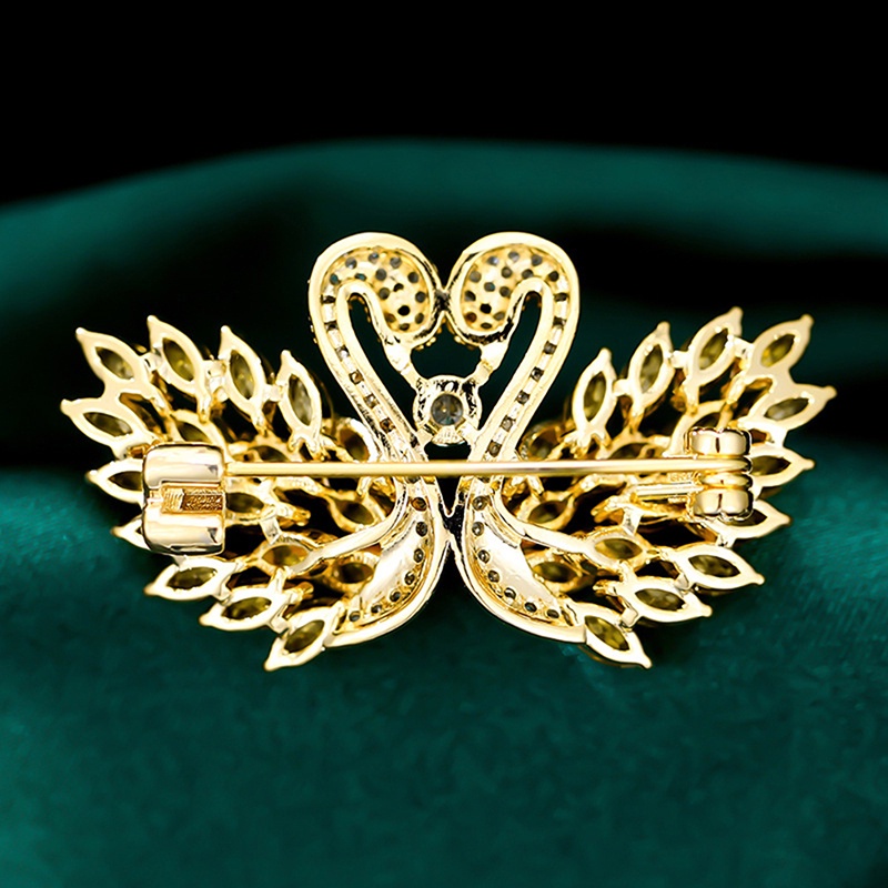 Hbid Fashion Berlian Imitasi Angsa Ganda Bros Wanita Pakaian Pesta Perhiasan Aksesoris Brooch Pin Hadiah Glory