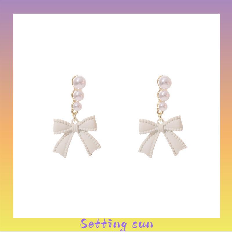 Anting S925 Simpul Busur Mutiara Perak Off-white Desain Anting Rasa untuk Wanita  TN