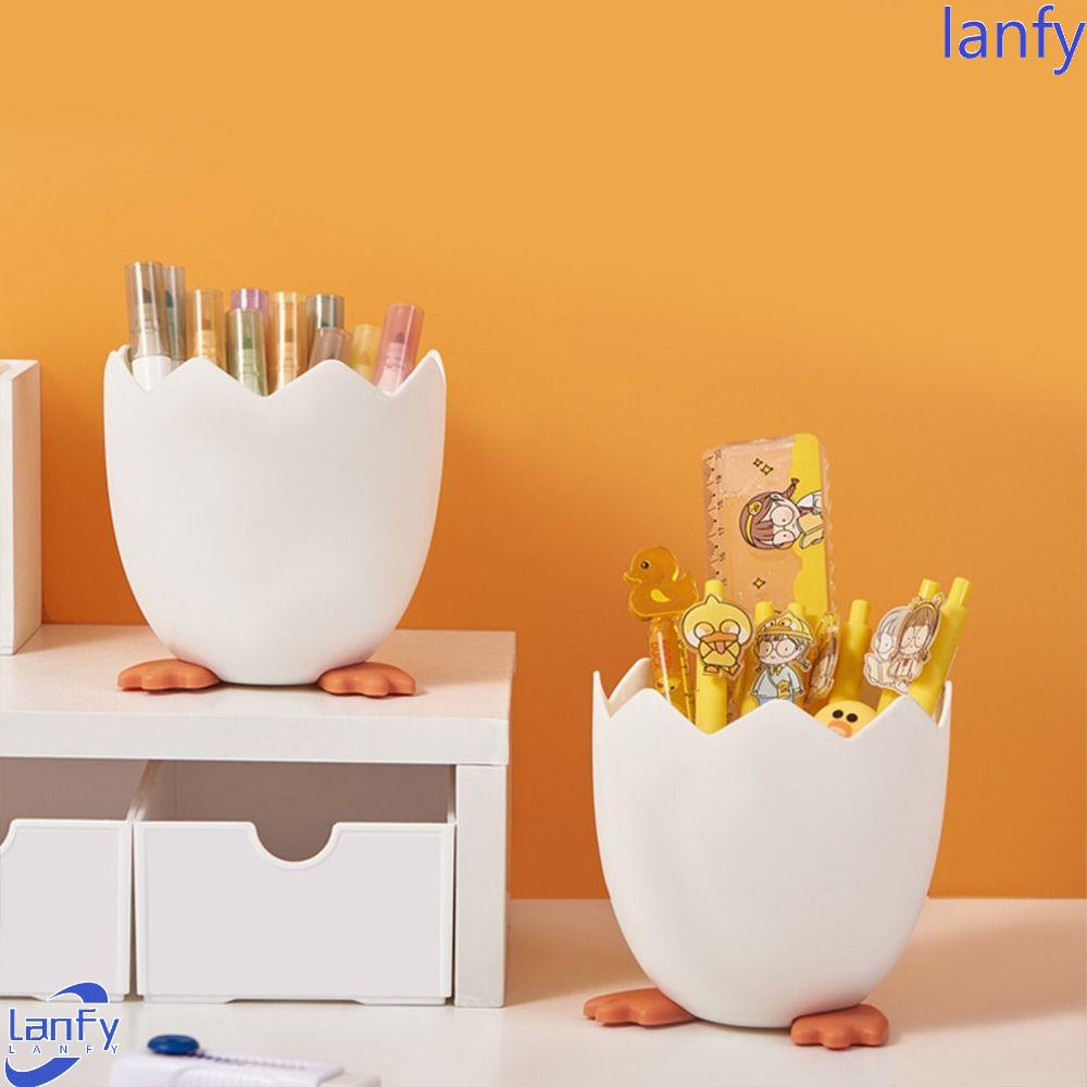 Lanfy Eggshell Pen Holder Kawaii Plastik Sekolah Kantor Brushes Organizer Meja Ornamen Multifungsi Serba Serbi Penyimpanan Ember