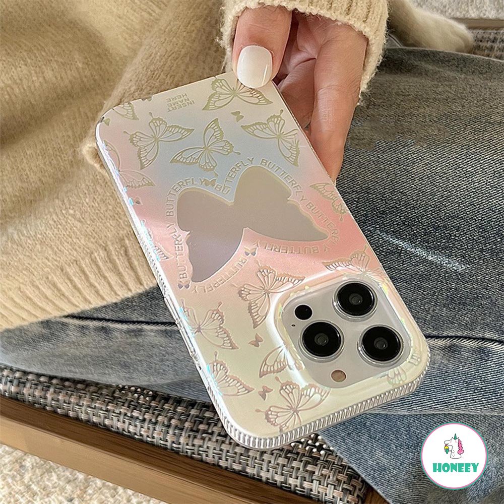 IPHONE Case Kupu-Kupu Gradasi Motif Ganda Kompatibel Untuk Iphone14 13 12 Pro Max11 Lembut TPU Shockproof Pelindung Ponsel Cover