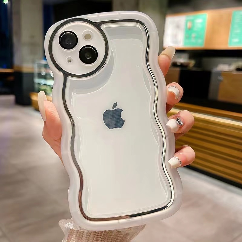 Film Gelombang Elektroplating Mewah Dengan Lensa Casing IPhone Untuk Iphone14 13 12 11 Pro Max XR XS X7 8 Plus SE2020 Shockproof Case