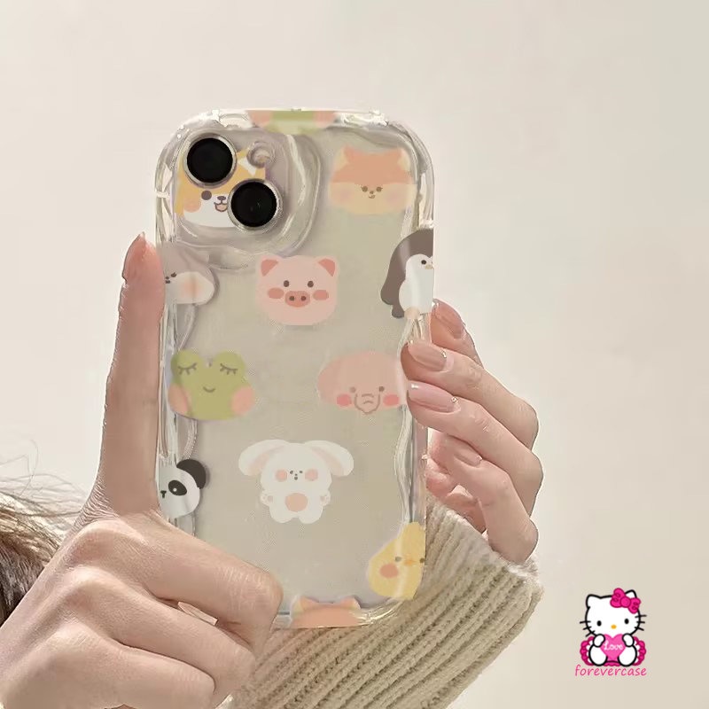 3d Wavy Curved Edge Cute Bear Case Untuk Realme C53 C55 C35 C25Y C20 C33 C31 C21Y C12 C21 C25 C20A C11 C25s C30 C15 C3 C17 9i 5i 6i 5s 5 7i Friendly Penutup Kepala Keluarga Animal