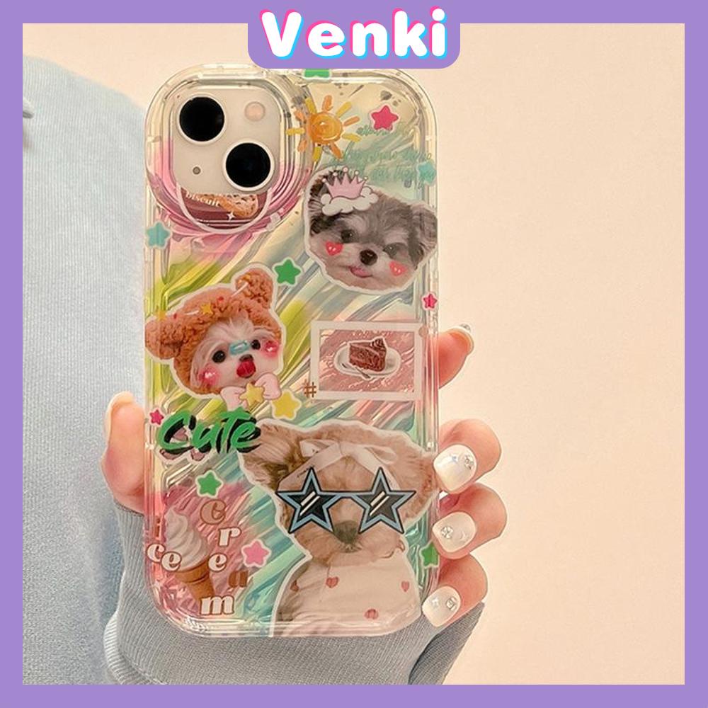 VENKI - Untuk iPhone 11 iPhone Case Laser Reflektif Bening Phone Case TPU Soft Shockproof Airbag Case Cute Kucing Anjing Kompatibel dengan iPhone 14 13 Pro Max 12 Pro Max XR 7PLus 8PLus