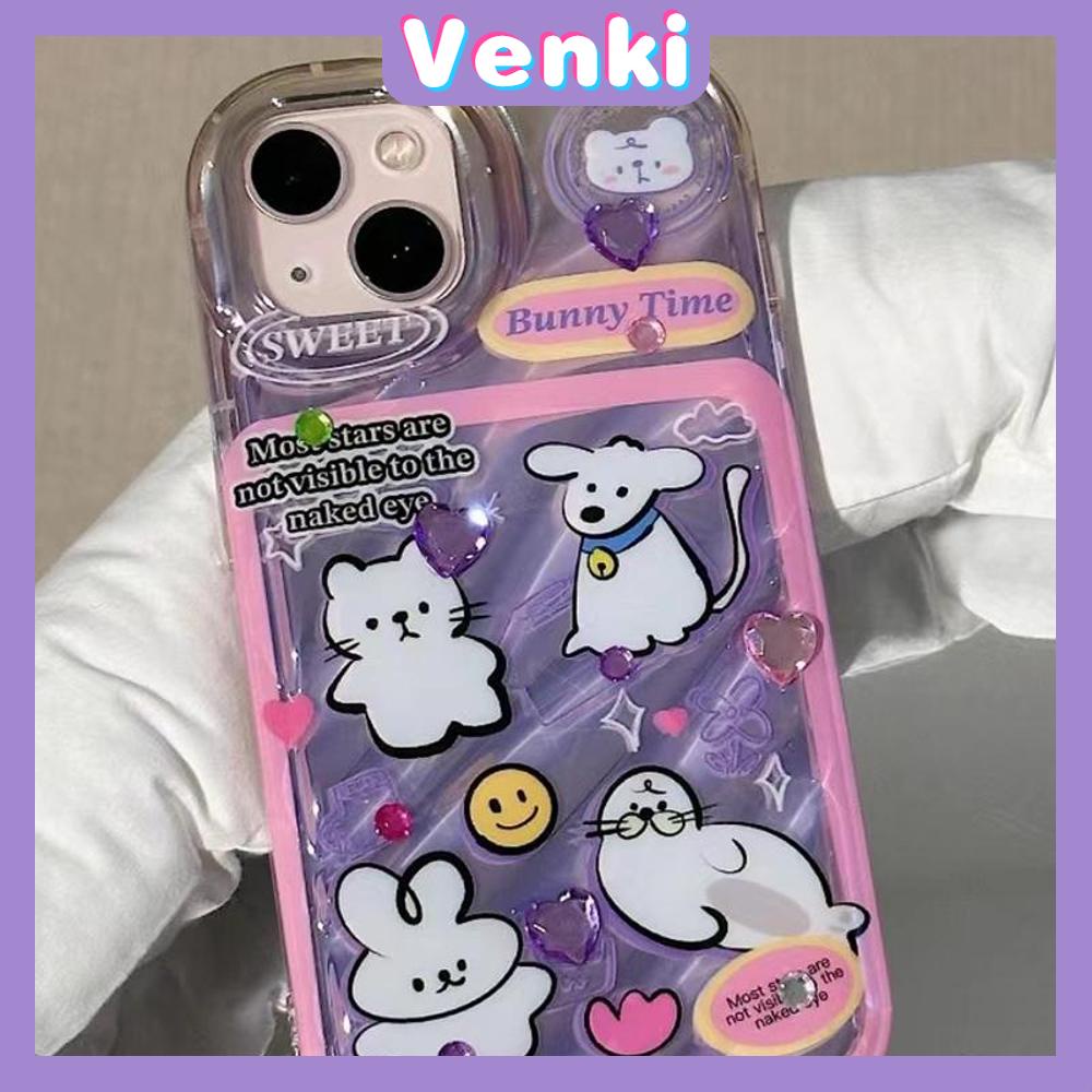 VENKI - Untuk iPhone 11 iPhone Case Laser Reflektif Bening Phone Case TPU Soft Shockproof Airbag Phone Case Hewan Kartun Lucu Kompatibel dengan iPhone 14 13 Pro Max 12 Pro Max XR XS