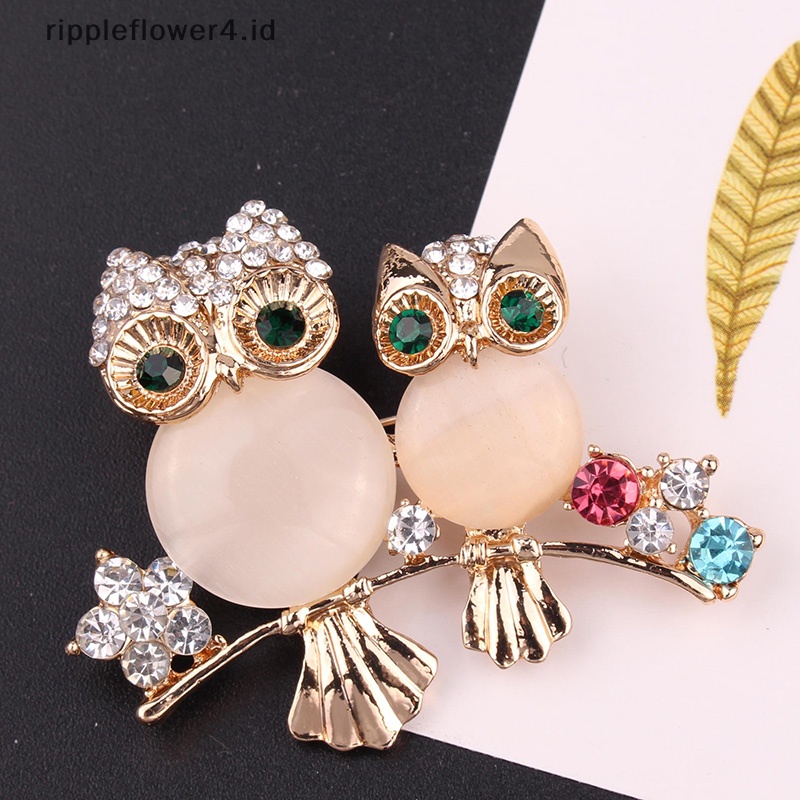 {rippleflower4.id} Cute Crystal Owl Animal Korsase Hiasan Perjamuan Wanita Bros Pin Perhiasan Hadiah~