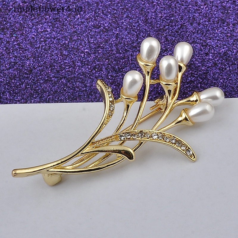 {rippleflower4.id} Mutiara Air Tawar Alami Emas Gandum Bros Wanita Trendi Bros Perhiasan Semua Pertandingan Kerah Jaket Bros Wanita Jas Kerah Bros Aksesoris~