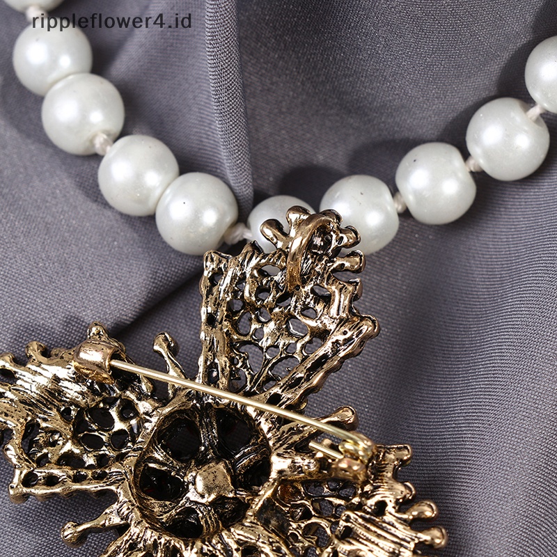 {rippleflower4.id} Bros Salib Berlian Imitasi Merah Untuk Wanita Vintage Pin Pakaian Syal Klip Perhiasan~