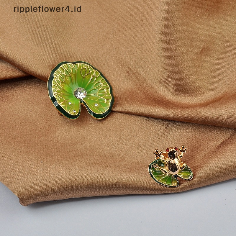 {rippleflower4.id} 2pcs Mode Daun Teratai Kodok Berlian Imitasi Bros Pin Untuk Pakaian Wanita Pesta Perhiasan Accessries~
