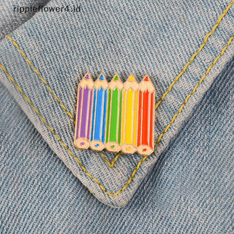 {rippleflower4.id} Pensil Berwarna Enamel pin Masa Kecil Manis Lucu Lencana Bros Kerah pin Kemeja Denim Kerah Kartun Perhiasan Hadiah Anak Perempuan Teman~