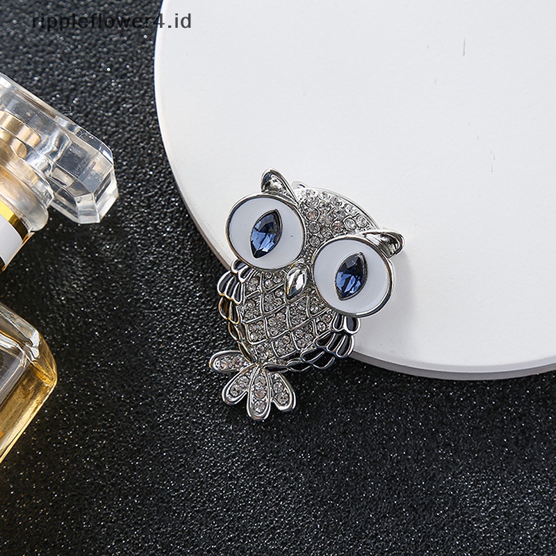 {rippleflower4.id} Fashion Halus Burung Hantu Bros Korea Alloy Berlian Imitasi Hewan Bros Pin Perhiasan~
