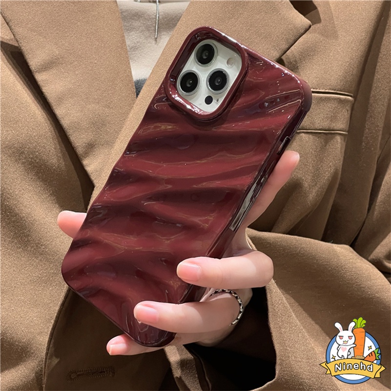 Casing iPhone Motif Gelombang Pleats Merah Anggur Mewah Kompatibel Untuk Iphone14 13 12 11 Pro Max X Xr Xs Max8 7 6 6s Plus SE 2020warna Solid Soft Case Tahan Debu Soft TPU Penutup Belakang