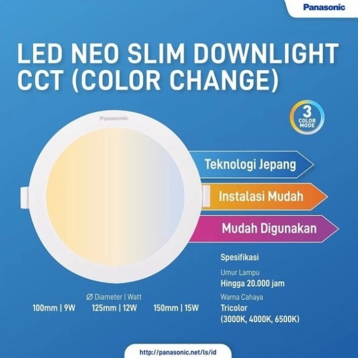 LED NEO CCT SLIM DOWNLIGHT 3 WARNA PANASONIC 9 WATT NNP72276031