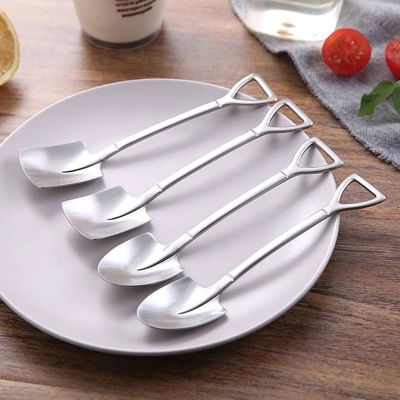 High Quality Mirror Polishing Dessert Coffee Stirring Spoons/ Gagang Panjang Stainless Steel Bentuk Sekop Sendok Semangka Peralatan Makan