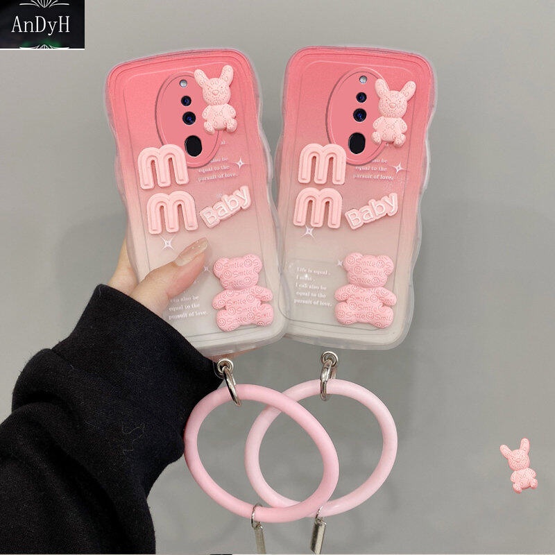 Andyh Desain Baru Untuk OPPO F11 Pro Case 3D Lucu Bear+ Gelang Warna Solid Fashion Premium Gradien Lembut Casing Ponsel Silikon Shockproof Casing Pelindung Penutup Belakang