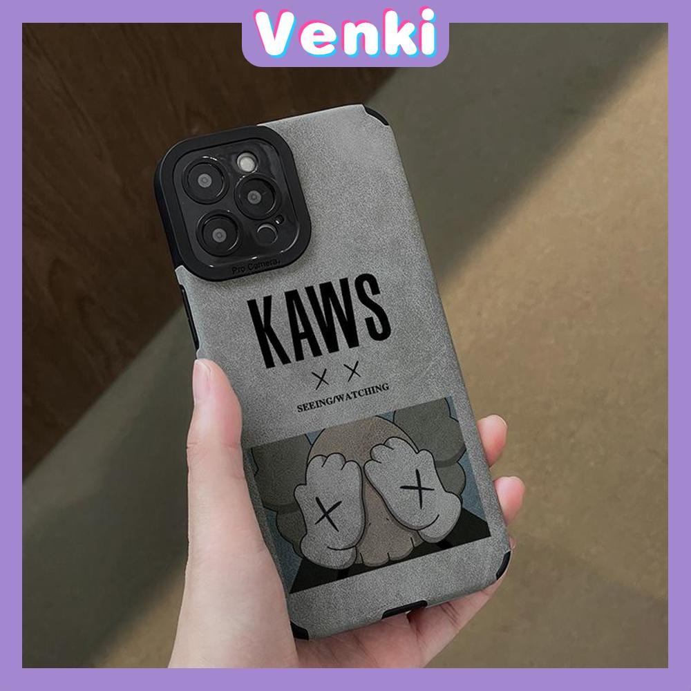 VENKI - Untuk iPhone 11 Case Kulit Kulit Murid Mata Suede Ponsel Case Lembut Tahan Guncangan Airbag Case Protection Camera Simple Bear Kompatibel iPhone 14 13 Pro max 12 xr xs 7 8Plus