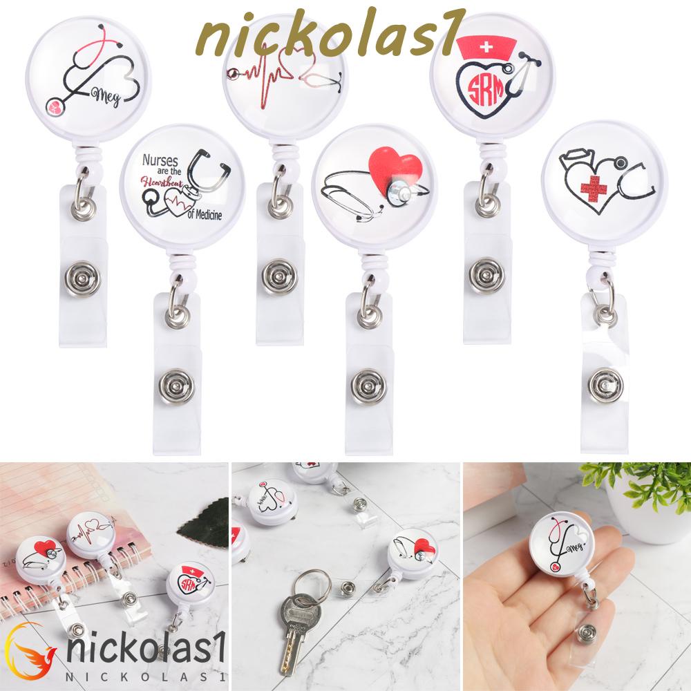 Nickolas1 ID Card Badge Holder Plastik Kreatif Cinta Hati Stetoskop Pola Kualitas Tinggi Klip Anti Hilang