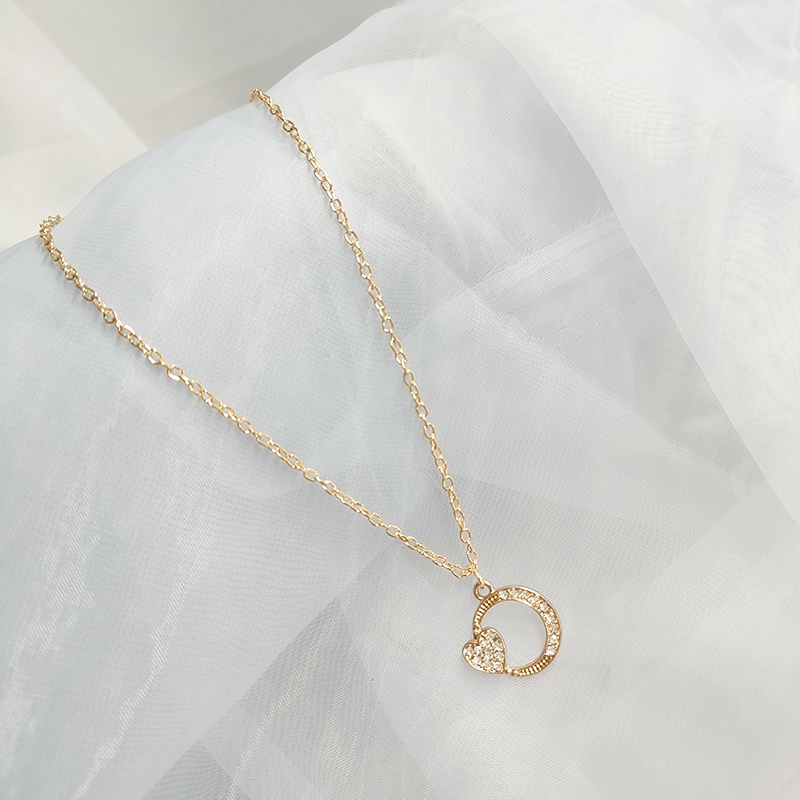 Vintage Kristal Liontin Kalung Untuk Wanita Warna Emas Jantung Bulan Tanduk Sabit Pesona Rantai Choker Necklaces Jewelry New