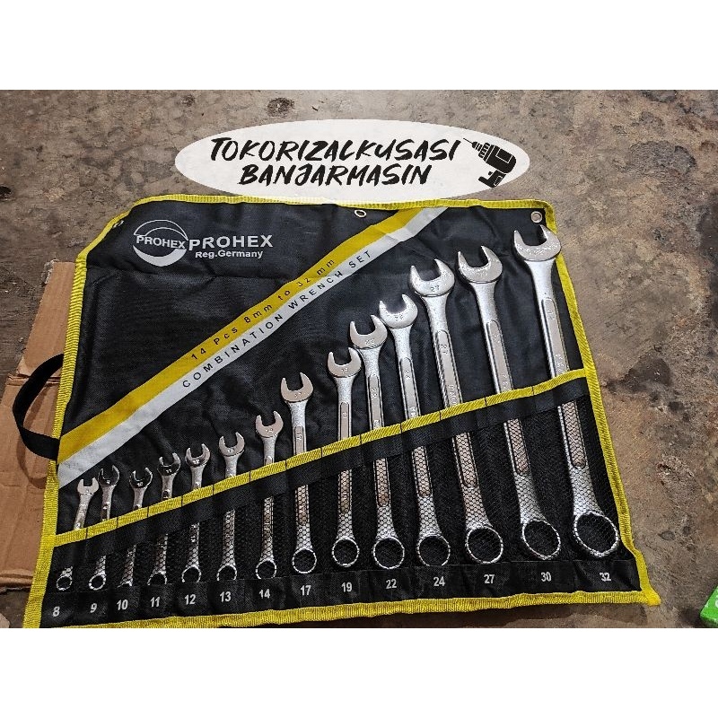 Kunci ring pass set 14 pcs PROHEX 8-32 model tulang/combination wrench set
