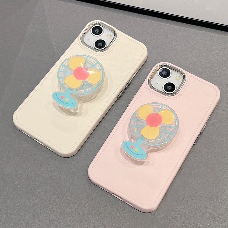 Lucu 3D Dapat Berputar Kipas Bracket Phone Grip Tok Griptok Korea Holder Ring Untuk iPhone 14 13 12 11 Pro Max Dengan Lensa Plating Tombol Lembut TPU Belakang Shockproof Cover