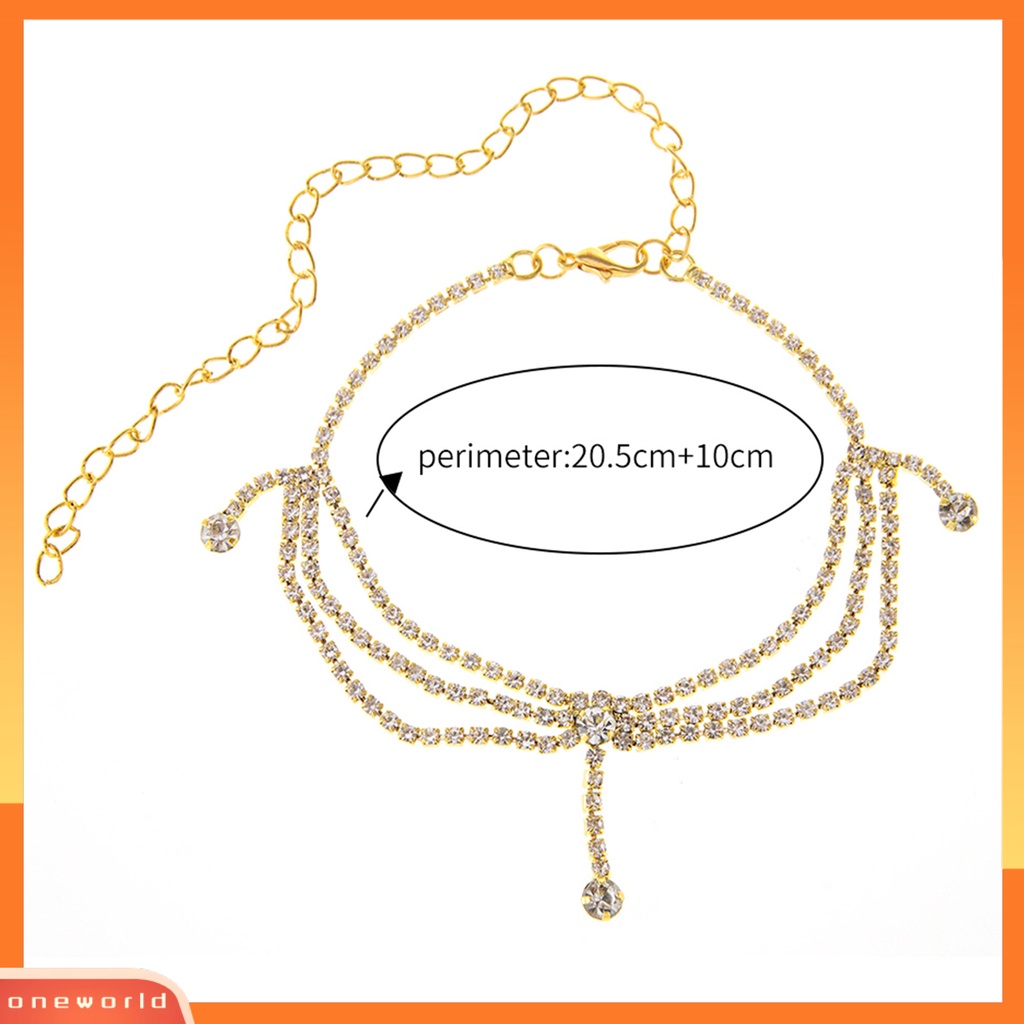 [WOD] 1pc Pesona Gelang Kaki Rumbai Hias Berlian Imitasi Multi-layer Dipanjangkan Rantai Adjustable Hias Anti Karat Wanita Musim Panas Pantai Kaki Rantai Wanita Perhiasan