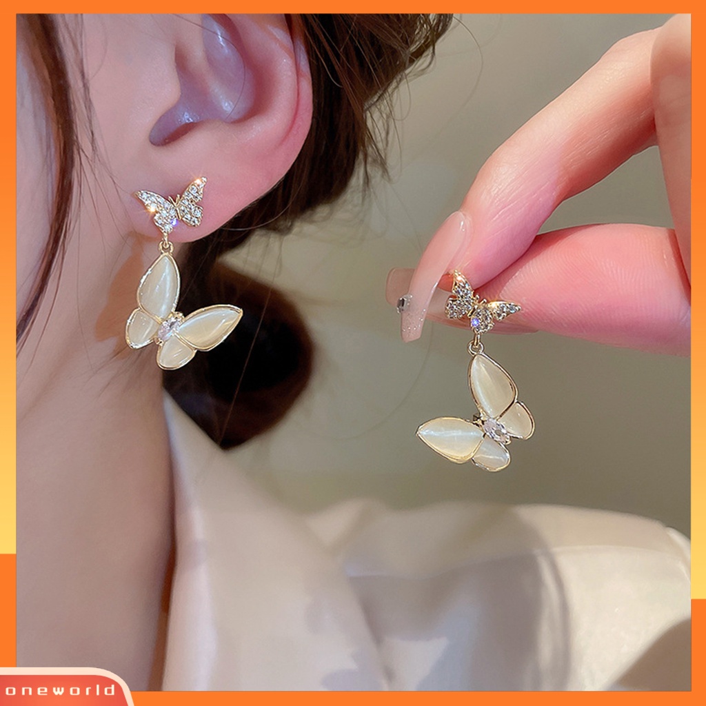 [WOD] 1pasang Anting Menjuntai Kupu-Kupu Perhiasan Opal Imitasi Bersinar Gaya Korea Anting Untuk Pesta Pernikahan Perjamuan Prom