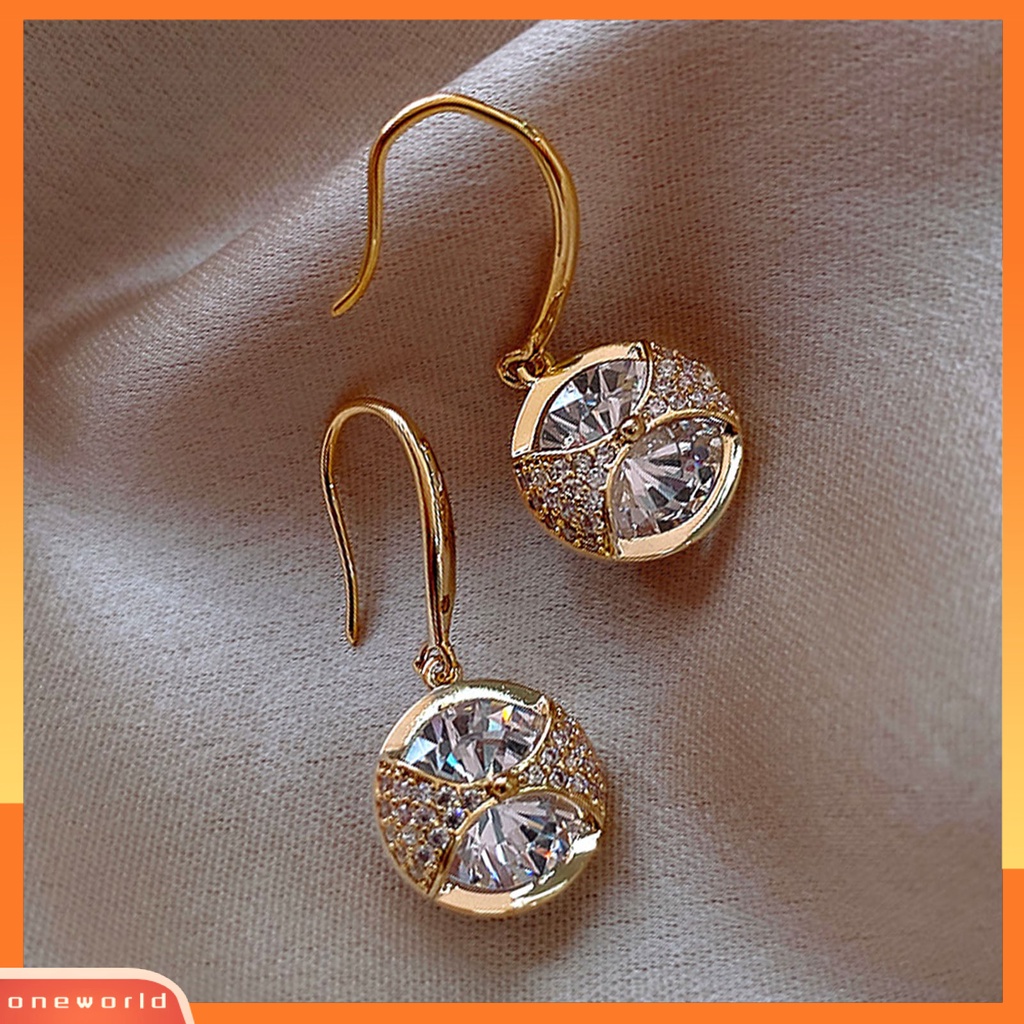 [WOD] 1pasang Anting Kait Liontin Bulat Perhiasan Berlian Imitasi Halus Tahan Lama Drop Earrings Untuk Pernikahan