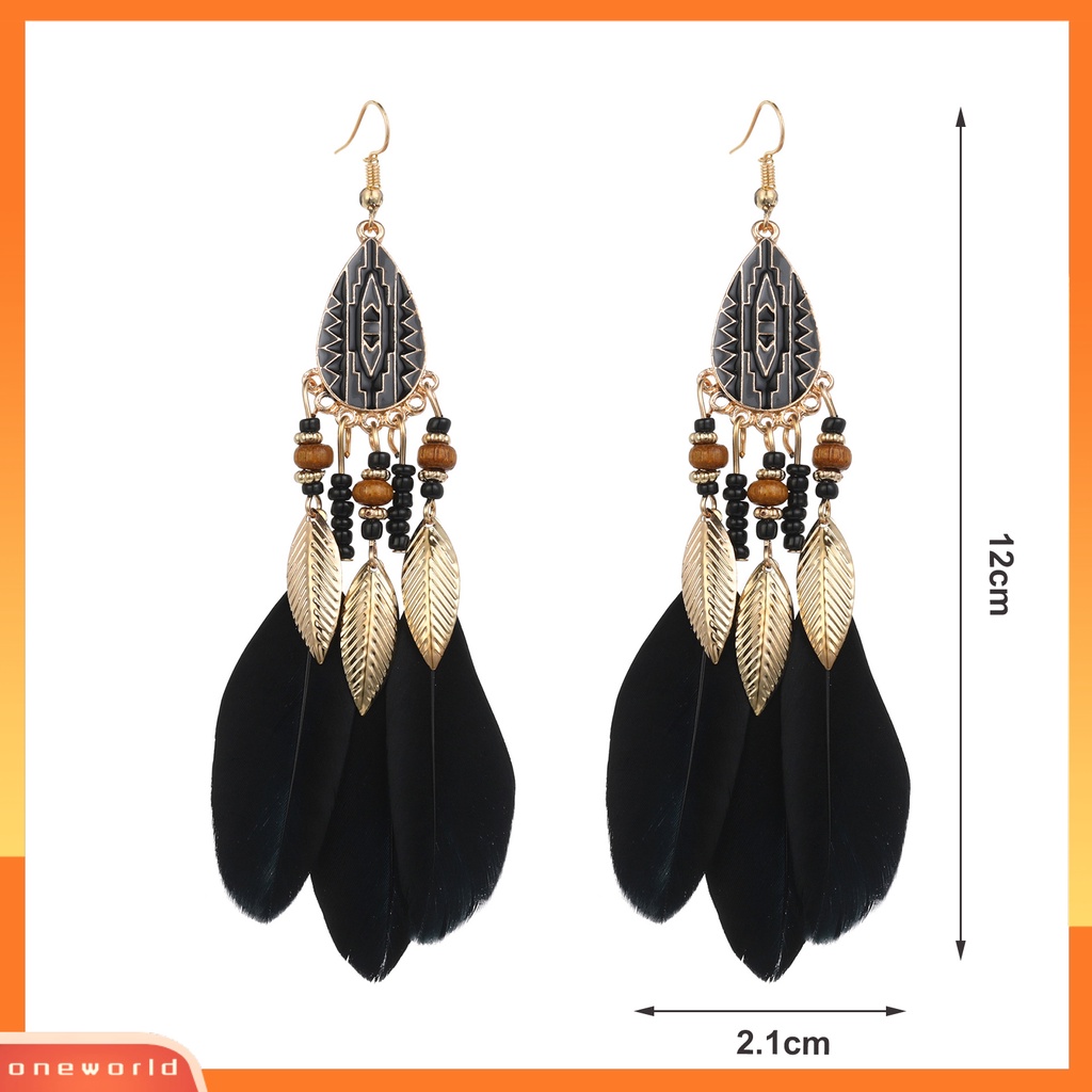 [WOD] 1pasang Manik-Manik Multicolor Retro Drop Earrings Bohemian Panjang Bulu Kait Anting Perhiasan Pesta