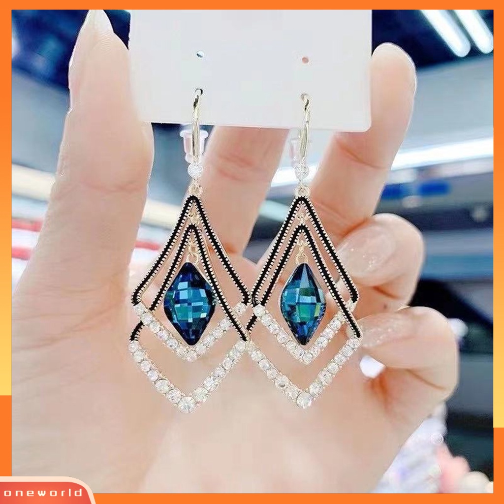 [WOD] 1pasang Anting Wanita Double Layer Belah Ketupat Berlian Imitasi Perhiasan Berkilau Electroplated Hook Earrings Untuk Perjamuan