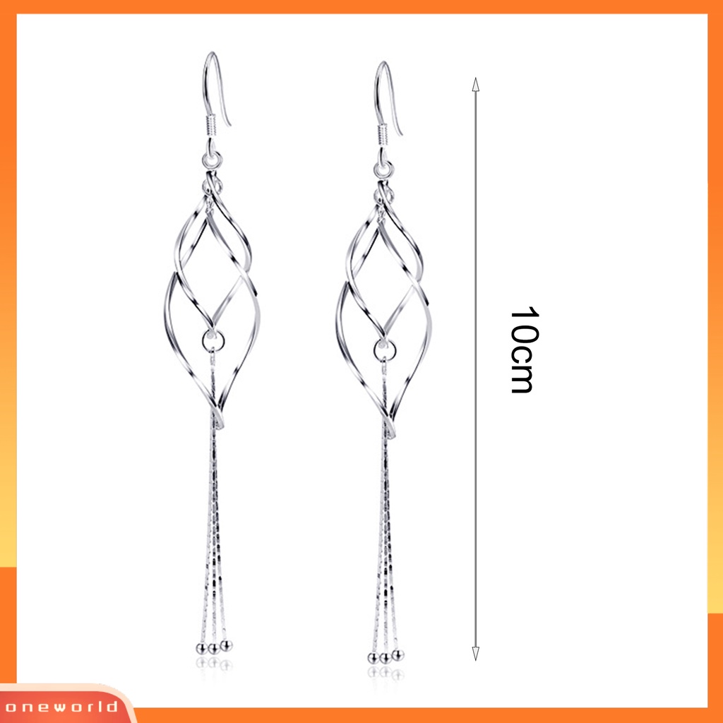 [WOD] 1pasang Anting Panjang Memutar Dual Belah Ketupat Dekorasi Berlebihan Rumbai Panjang Geometris Hias Electroplating Lady Elegan Anting Rumbai Rantai Panjang Untuk Pacaran